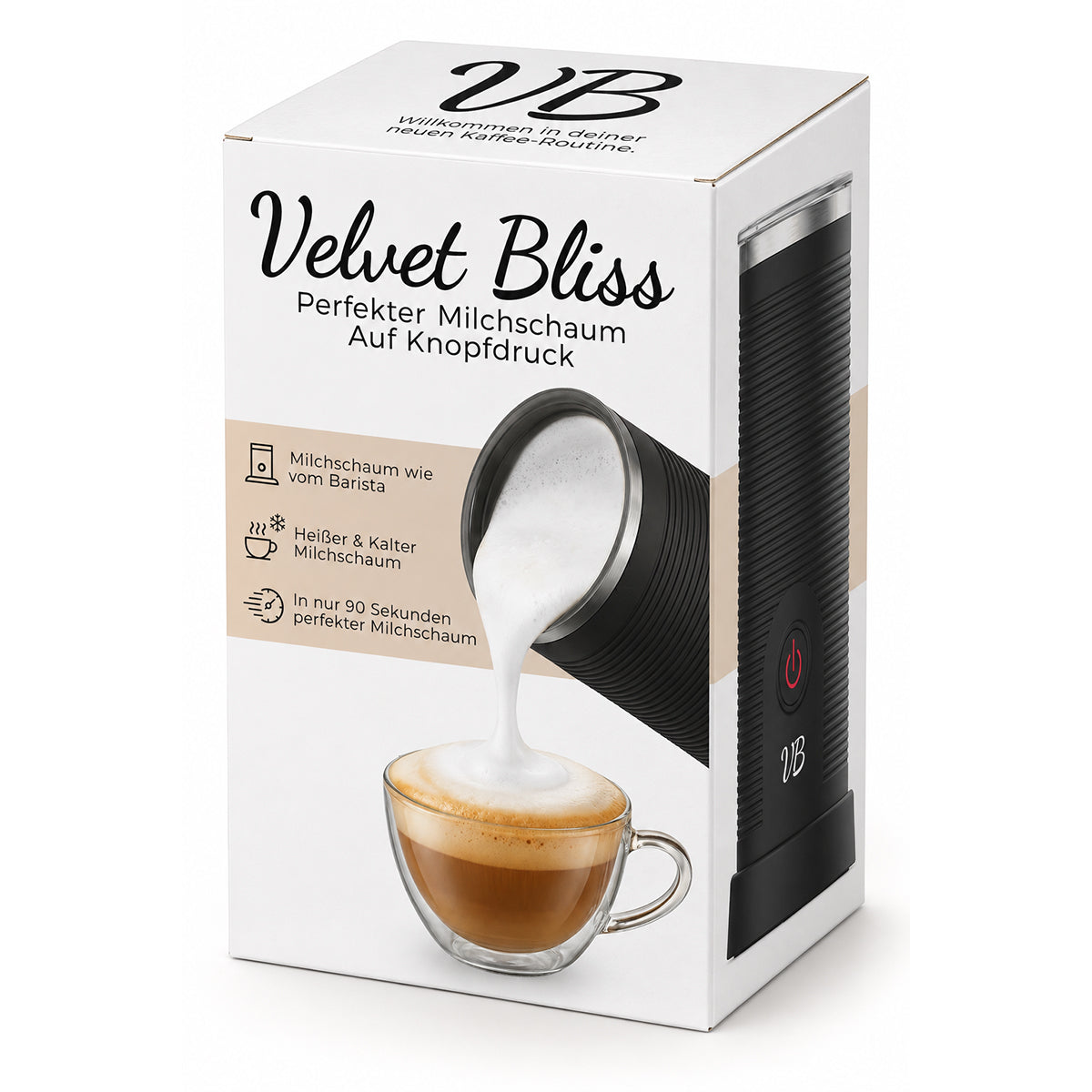 Embalaža penilnika za mleko Velvet Bliss, sprednja stran
